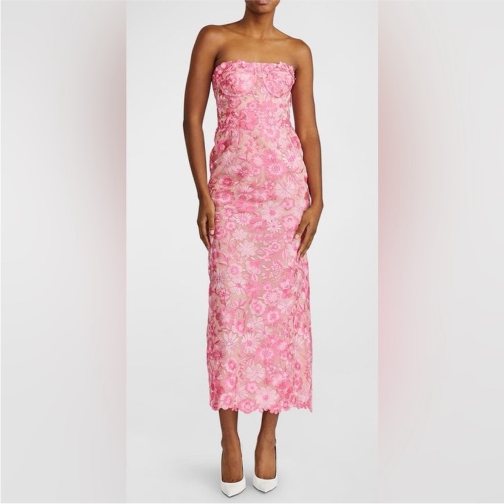 Zac Posen Pink Strapless Floral Dress